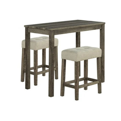 Ensemble de salle à manger à hauteur de comptoir 3 pièces Elaya avec tabourets capitonnés beige, bois brun