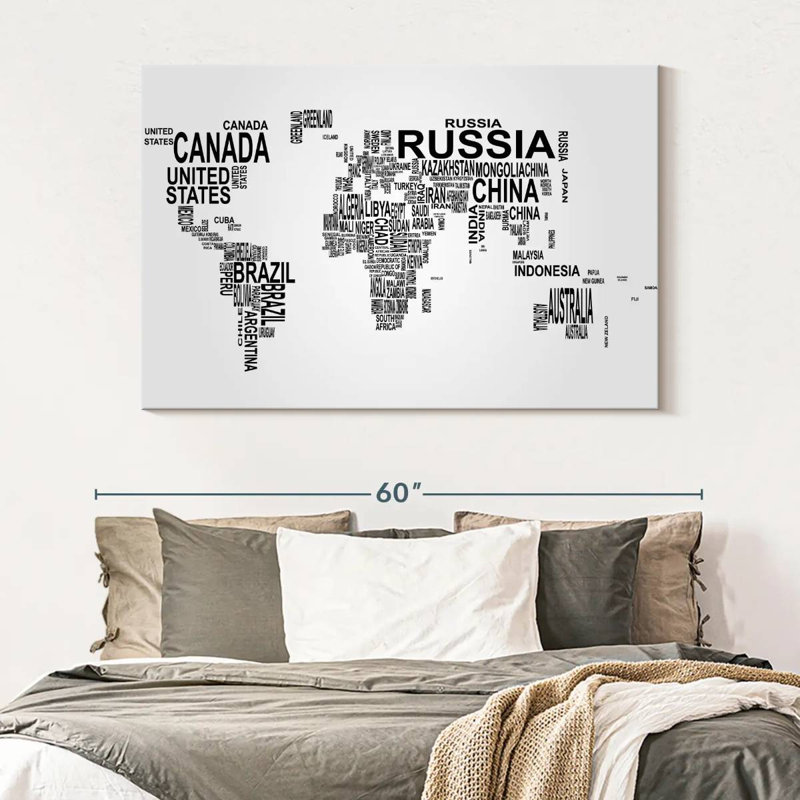 Aliaz Text World Map, 34" H x 51" W