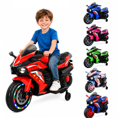 12V Electric Motorcycle for Kids 3-6 Years Old, 4 MPH Max Speed, LED Lights, Bluetooth Music, Battery Powered, Red