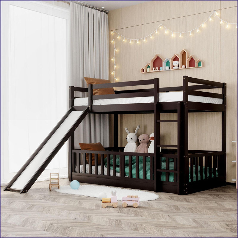 Lit superposé simple au-dessus d'un lit simple en pin avec glissade et amp; Échelle, aucun sommier nécessaire, espresso pour les chambres partagées