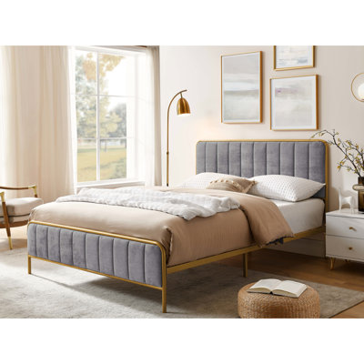 Queen Bed Frame With Gray Ice And Snow Velvet Upholstery, 82.92 In Depth, 61.95 Width, 43.05 Height, 65 Lb, Headboard, Soft Finish, Upholstered Frame, Fabric, Product Modern Design, Cozy Bedroom