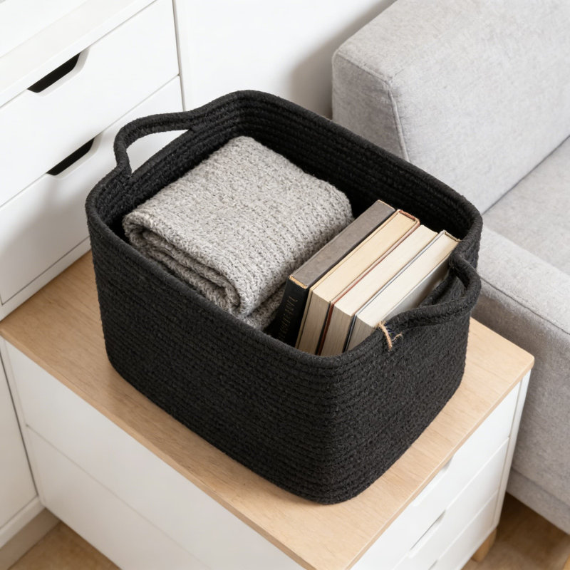 Woven Storage Basket With Handles, Multipurpose Jute Organizer For Shelves, Toys, Towels, And Home Decor, Foldable Design For Easy Storage