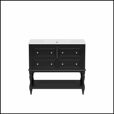 Meuble-lavabo moderne de 36 pouces avec lavabo encastré en céramique et 4 tiroirs, structure en bois massif durable pour un rangement efficace