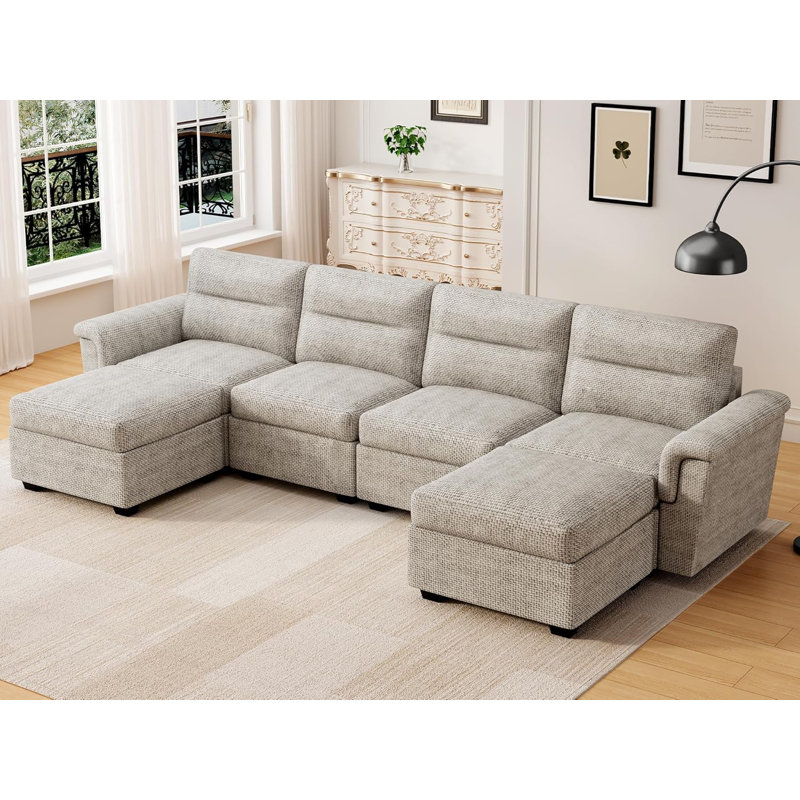 Canapé modulaire réversible avec rangement 6 pièces, Gris clair