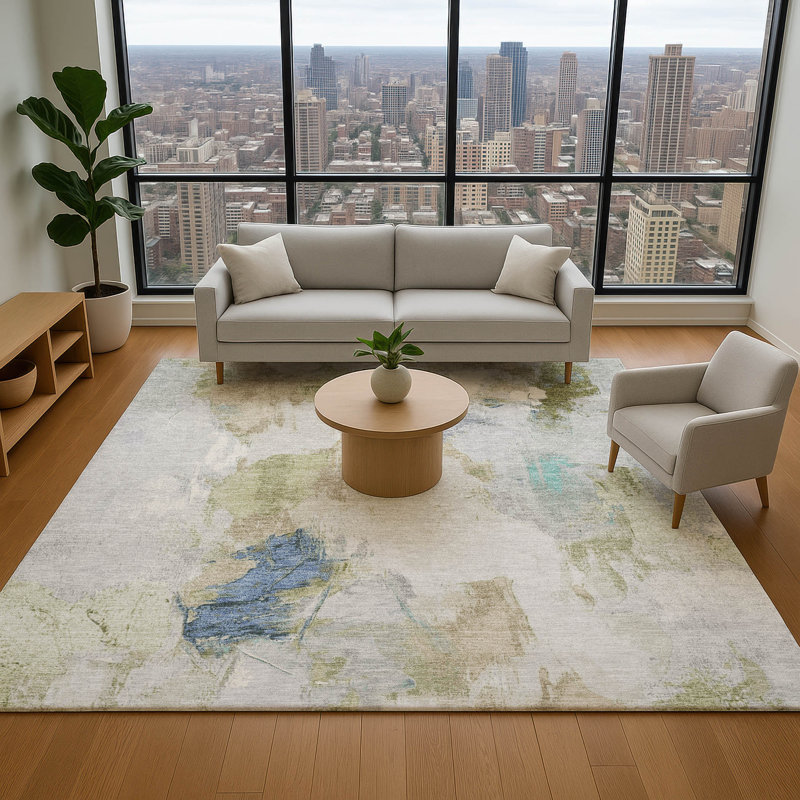Premium Machine Washable Emest AMF1914 Abstract Rug, Rectangle 9' x 12'
