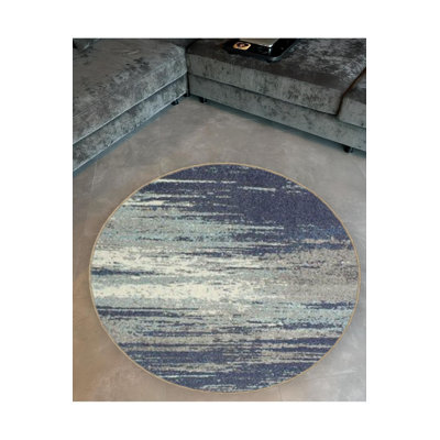 Tapis rond rond à motif abstrait bleu