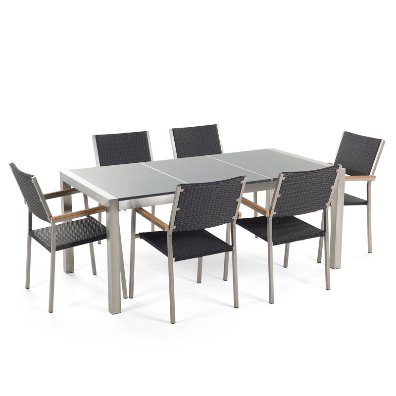 Daubenton 6 - Person Rectangular Stone Patio Dining Set, Grey Polish