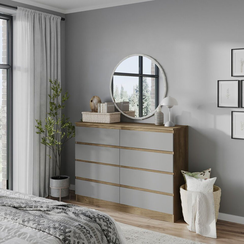 Sinahi 120 cm W Chest of Drawers, Oak Carcass/Grey