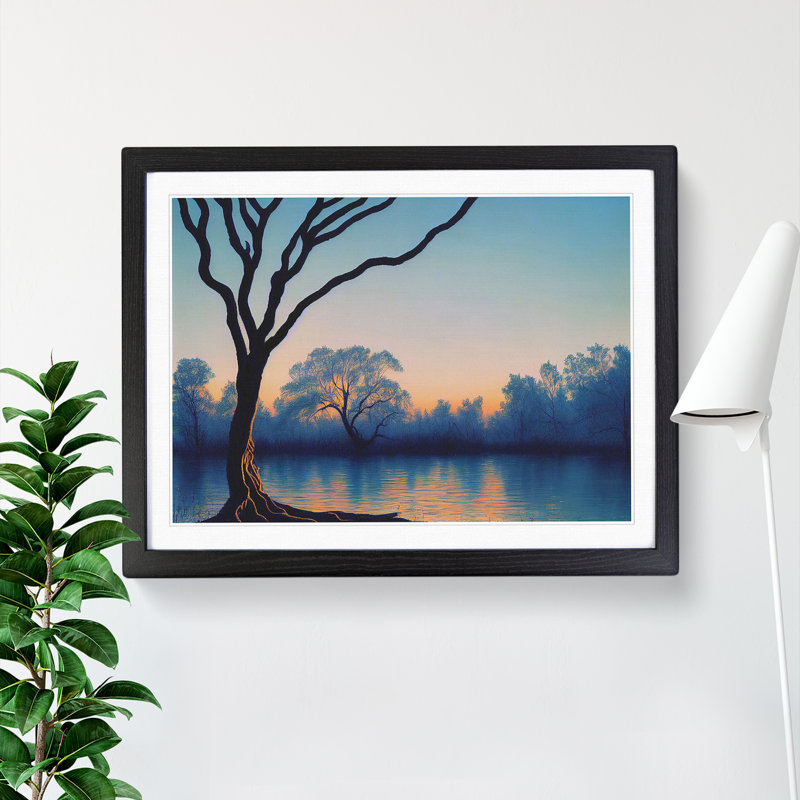 Trees By The Lake - Single Picture Frame Print, Black, 46cm H x 64cm W x 2cm D