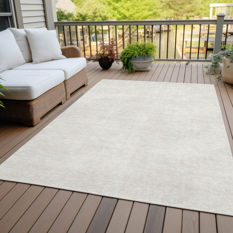 Ivory Flat Woven Rectangular Washable Synthetic Rug