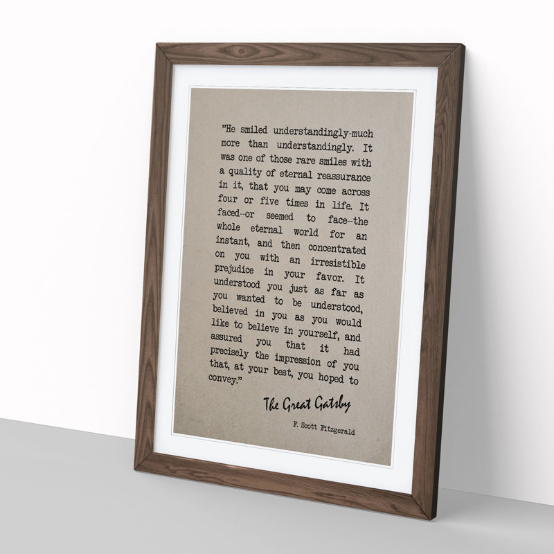 Great Gatsby Quote F. Scott Fitzgerald - Picture Frame Typography on MDF, Walnut Framed, 65cm H x 48cm W x 2cm D