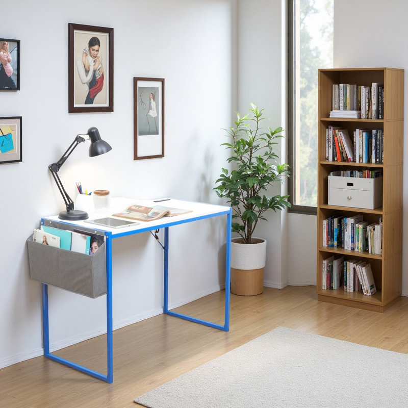 Parinita Study Desk – Sleek & Stylish Workstation for Small Spaces, White/Blue, 30" H x 31.5" W x 18.9" D