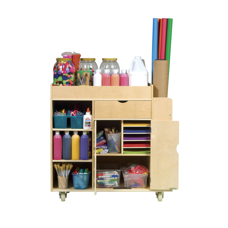 Birch Rolling Art Activity Cart with Storage Shelves