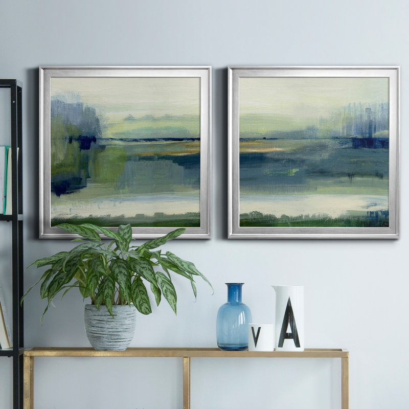 Glistening Meadow Détail I - Ensemble de 2 peintures sur toile encadrées, Argent, H 22,5 po x l 45 po x P 1,5 po