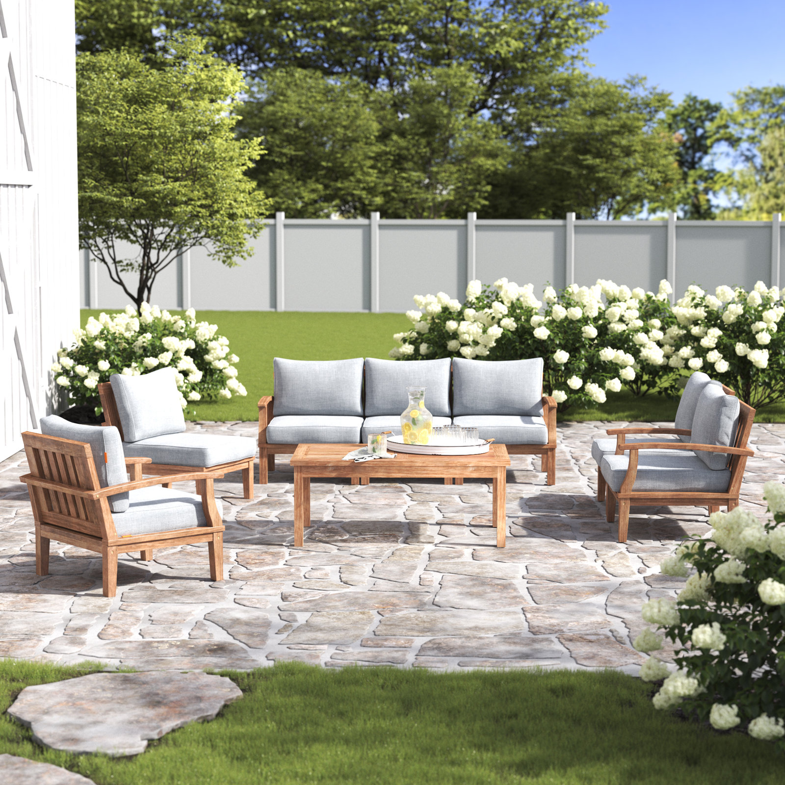 Modway Marina 8 Piece Outdoor Patio Teak Set, Gray