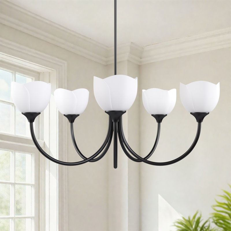 Lustre moderne / traditionnel 5 lumières 33 po Blossom pour salle à manger, Noir mat