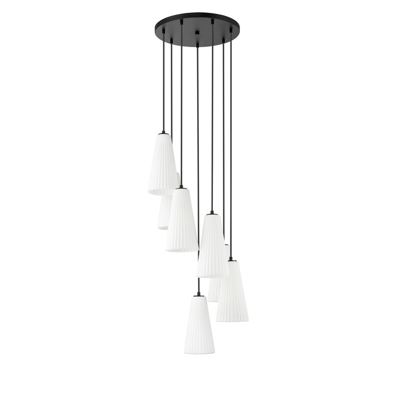 Matte Black 7-Light Chandelier with Frosted Glass Shades