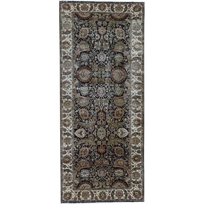 Tapis noir et crème noué à la main de haute qualité