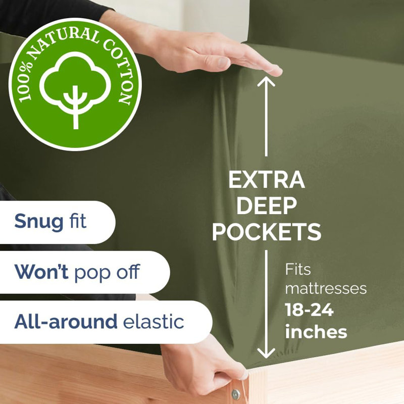 Ensemble de draps en coton 4 pièces à densité de tissage 400 fils 4 pièces, Vert sauge
