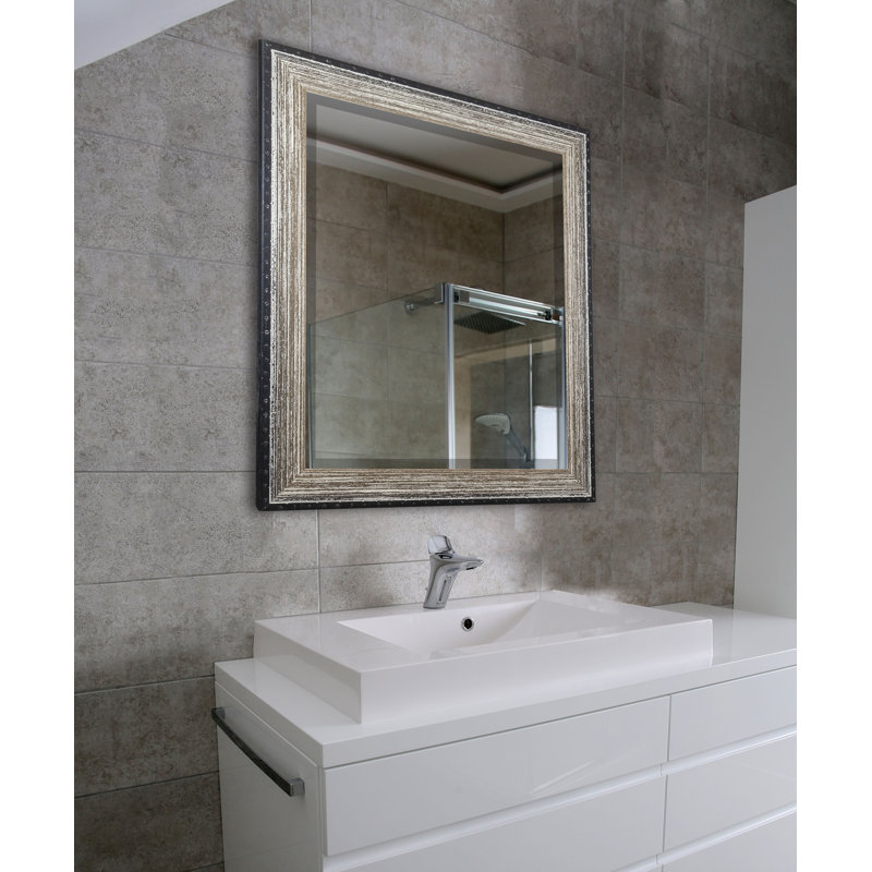 Solid Wood Flat Wall Mirror, Brown Brushed, 35.5" H x 35.5" W