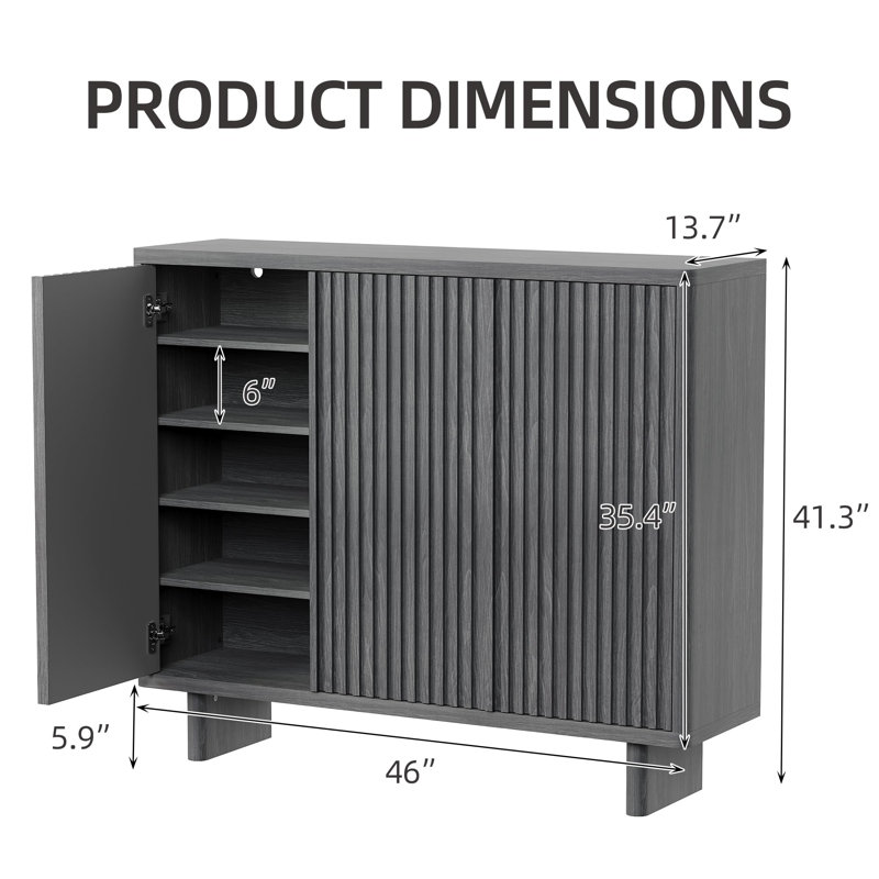 Armoire à chaussures avec porte cannelée 46 po, rangement à 5 niveaux pour porte d'entrée avec tablettes réglables, Gris