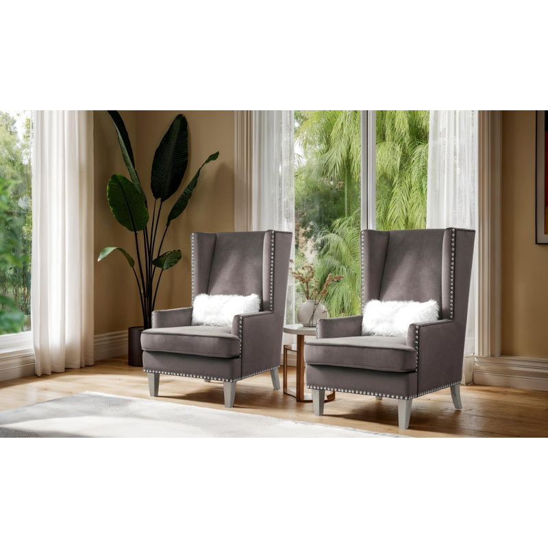 Ensemble de 2 chaises en velours Zurich, Tissu gris foncé