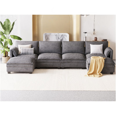 Canapé de 141,5 po à 141 places de grande taille, canapés en U avec repose-pieds mobile, accoudoirs avec canapé, canapé en tissu moderne pour le salon, l’appartement, le bureau