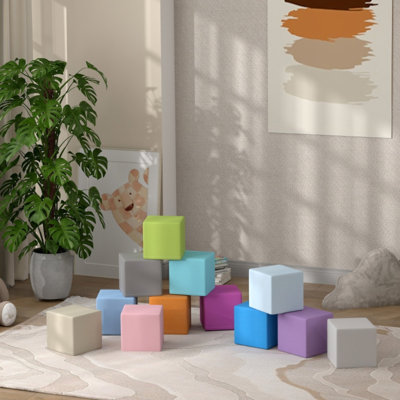Blue 12pcs Soft Foam Building Blocks, Stacking Educational Play Toy For Kids 12-36 Months