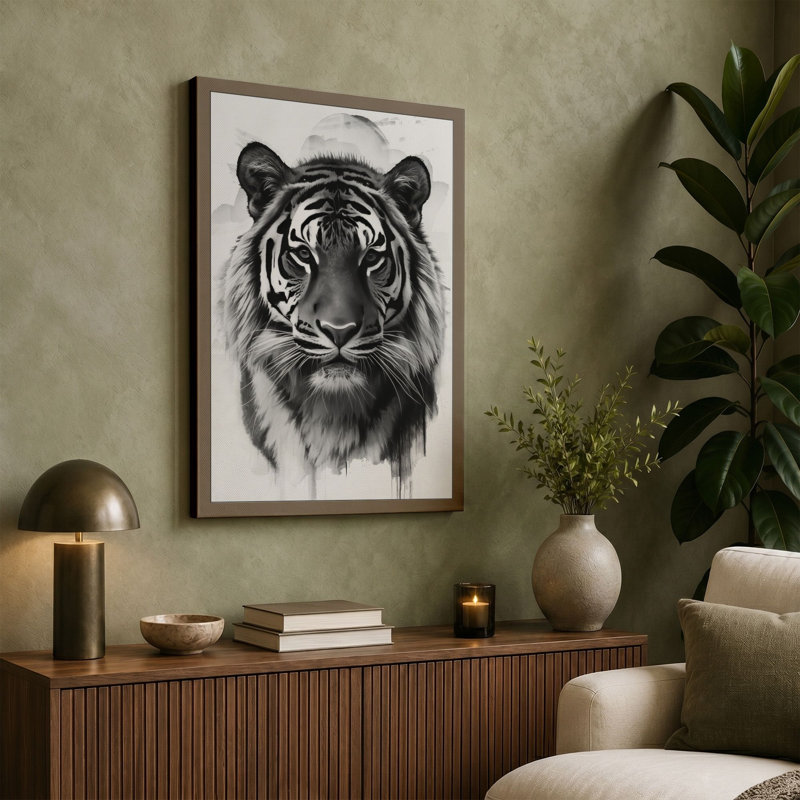 Tiger Gaze Modern - Wrapped Canvas, 18x12 - 45.7 x 30.5 cm, Sage Border