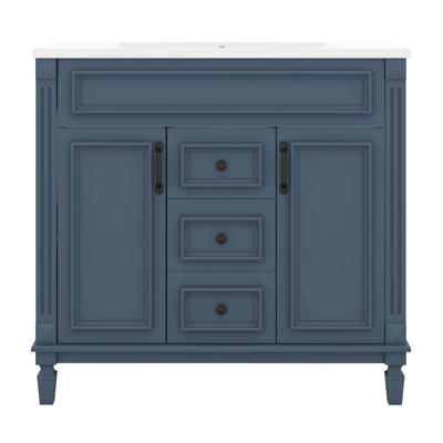Meuble-lavabo de 36 po avec lavabo supérieur, armoire de rangement avec 2 portes à fermeture douce et 2 tiroirs, meuble-lavabo sur pied