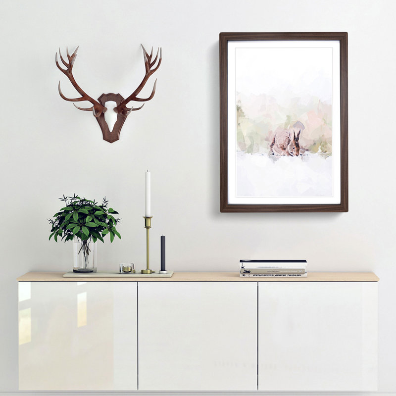 Rabbit Grazing in Abstract - Picture Frame Graphic Art Print, Walnut, 76cm H x 50cm W x 2cm D