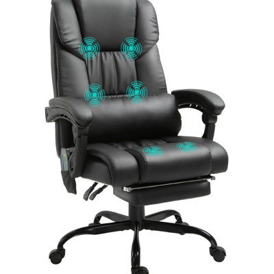 Pu Leather Ergonomic Office Chair With 6 Vibration Points Massage, Lumbar Pillow, Adjustable Height, Footrest, Black 6 Massage Chair, Leather, Ergonomic, Height And Use