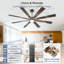 Ventilateur de plafond de 168 cm avec éclairage, style moderne, 8 pales, finition noyer et bois, pour intérieur et extérieur, avec télécommande, éclairage à intensité variable, moteur CC silencieux et réversible, minuterie à 6 vitesses.-256611348-256611347-256611353