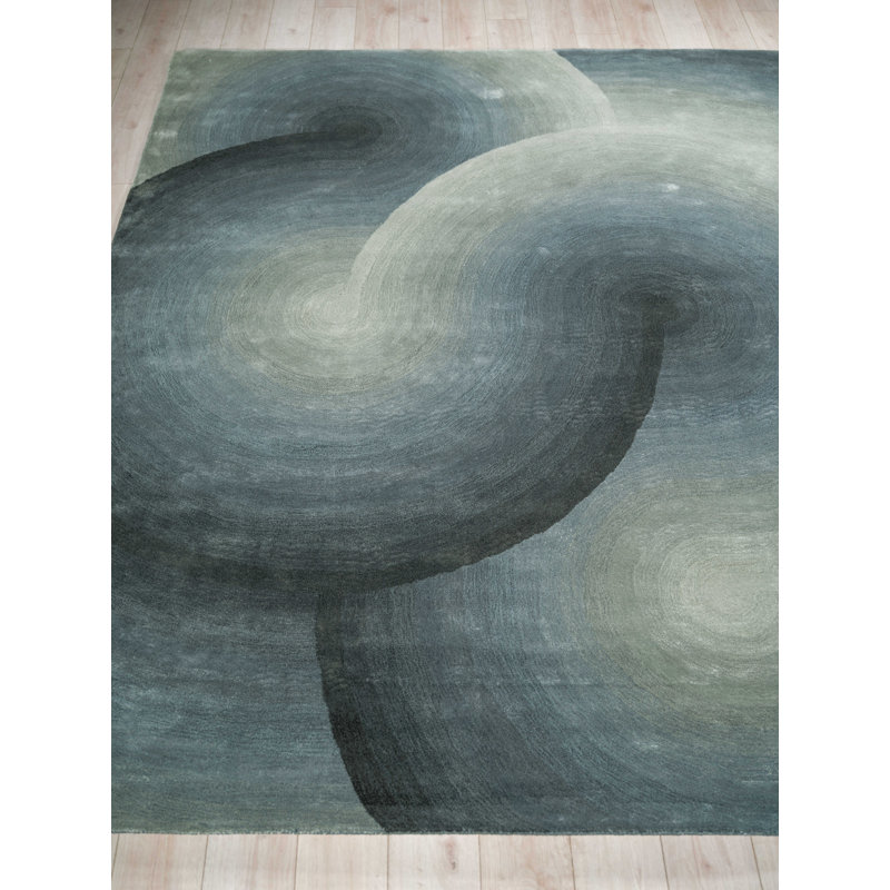 Mitomo Handmade Wool/Bamboo Silk Area Rug, Green/Blue, Rectangle 9' x 12'