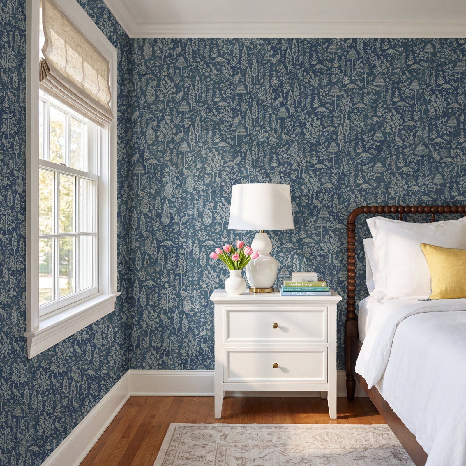 Menagerie Toile Wallpaper Roll, Dark Blue