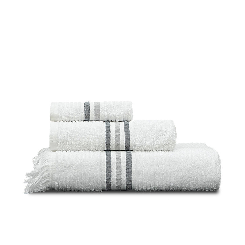 Ensemble de 3 serviettes en coton Aura, Blanc / Gris