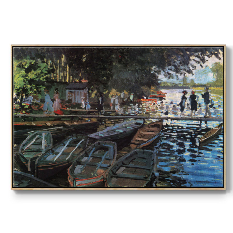 «Bathers At La Grenoullière», reproduction d'art encadrée sur toile par Claude Monet, H 27 po x l 41 po x P 2 po, Naturel