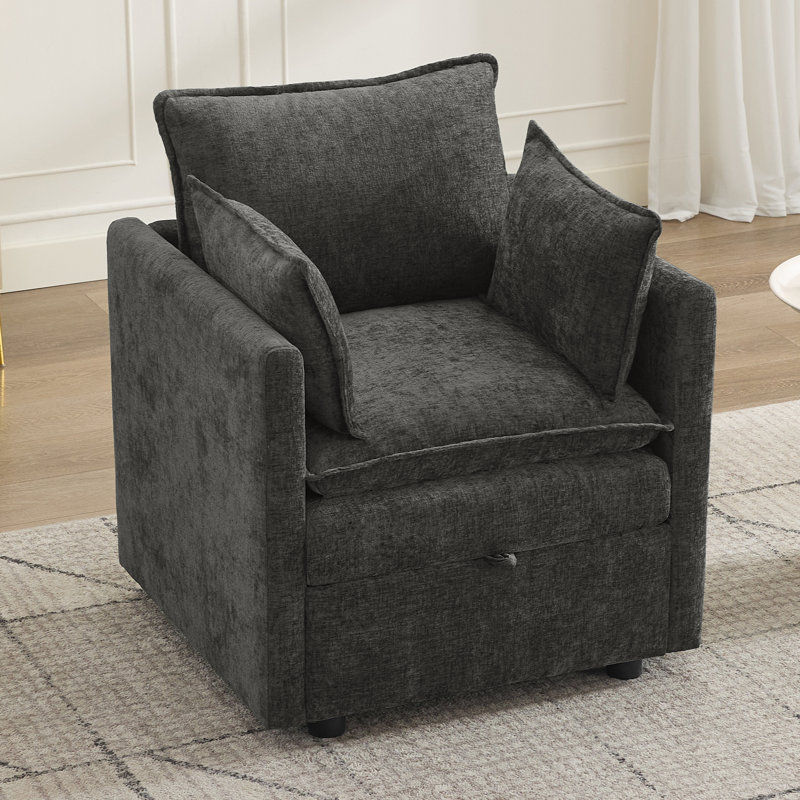 Chaise d'appoint avec rangement, fauteuil rembourré en chenille avec coussins, Gris foncé
