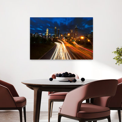 Cityscape with light trails on road at night Jackson Street Bridge Atlanta Georgia USA 1 Piece Wrapped Canvas Wall Art
