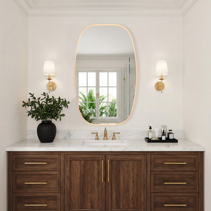 Metal Oval Wall Mirror, 48" x 30", Gold
