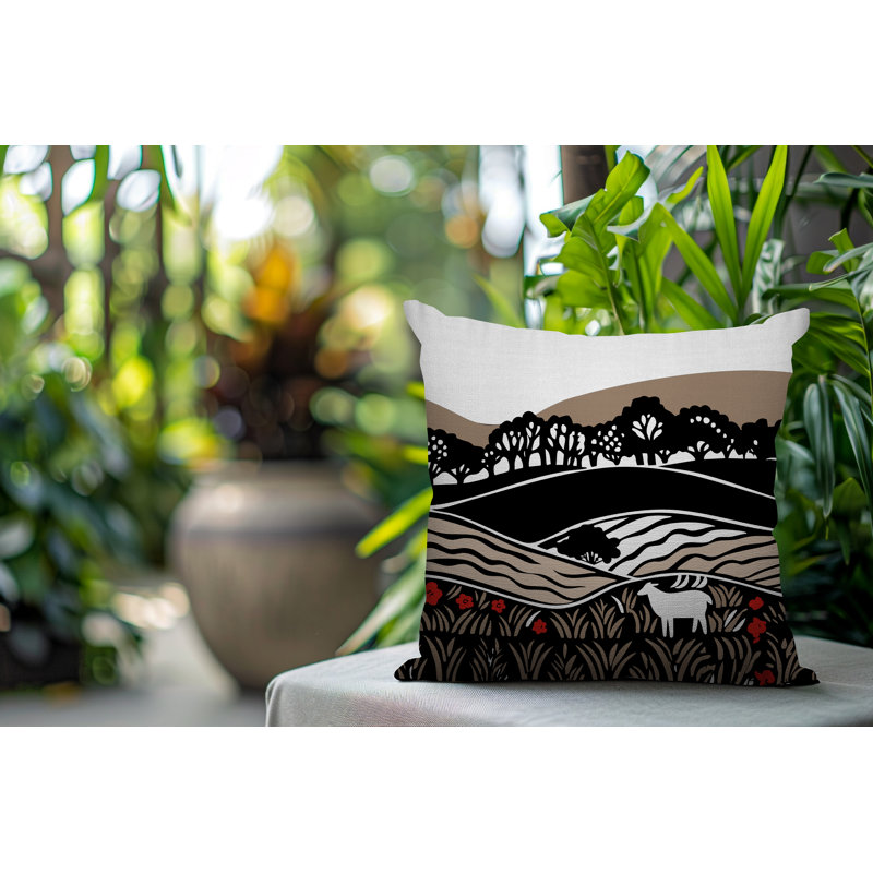 Coussin décoratif intérieur / extérieur Voldy Floral Landscape, Carré 15 po, Beige