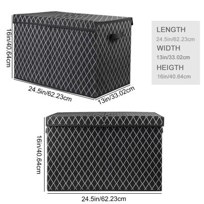 Boîte de rangement pour jouets pour garçons, filles, enfants, grand organisateur de récipient pliable et robuste avec couvercle rabattable en tissu et poignées pour vêtements, couverture, chambre de bébé, salle de jeux, chambre à coucher 24,5 x 13 x 16 (noir)