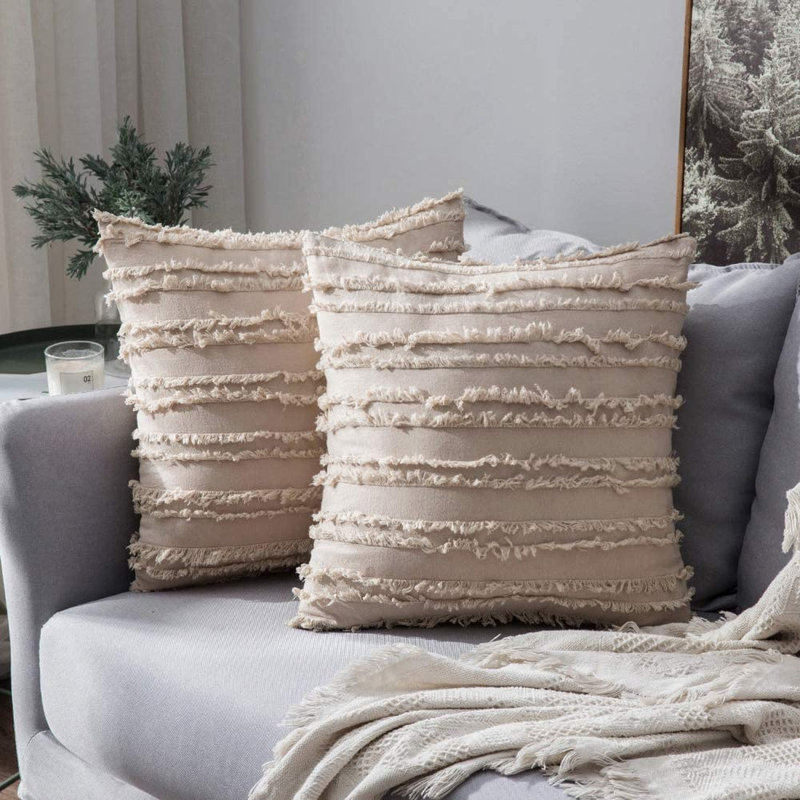Square Pillow Cover, Beige, 19.68"H x 19.68"W