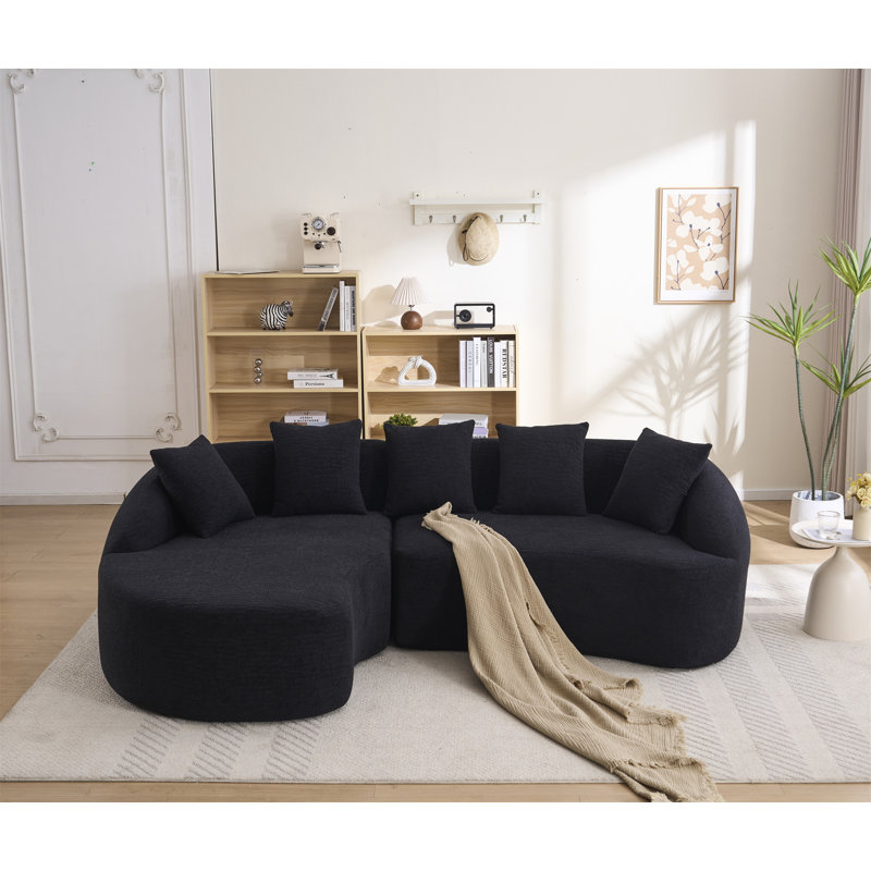 Canapé modulaire en L à compression avec méridienne incurvée Compression, Chenille noir