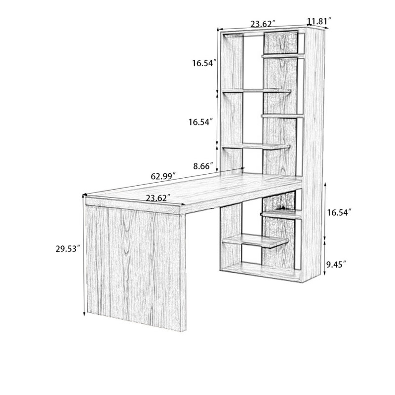 Bureau rectangulaire en bois massif noyer clair, H 71,26 po x l 62,99 po x P 23,62 po