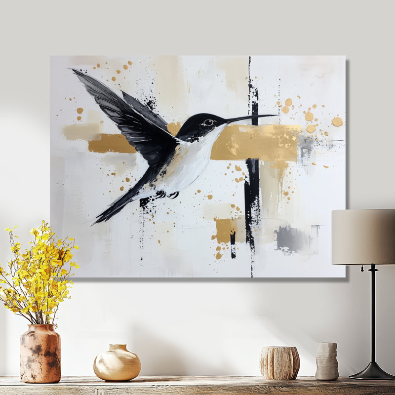 Aquarelle, vol d'oiseau de colibri abstrait I, 30" H x 40" W