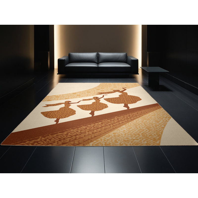 Soft Plush Eldert Carnival Dancers Global Inspired Moroccan Area Rug in Beige – Beige Binding, 5x8