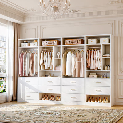 Freestanding 96" Closet System With 10 Wood Drawers