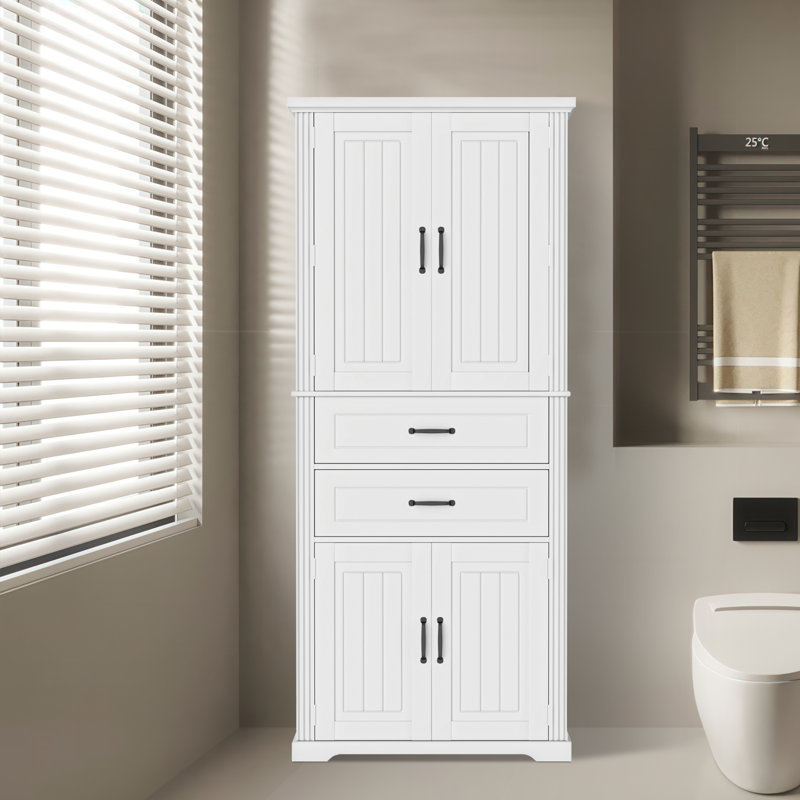 Multi-functional Storage Cabinet With Adjustable Shelves & 2 Drawers, White