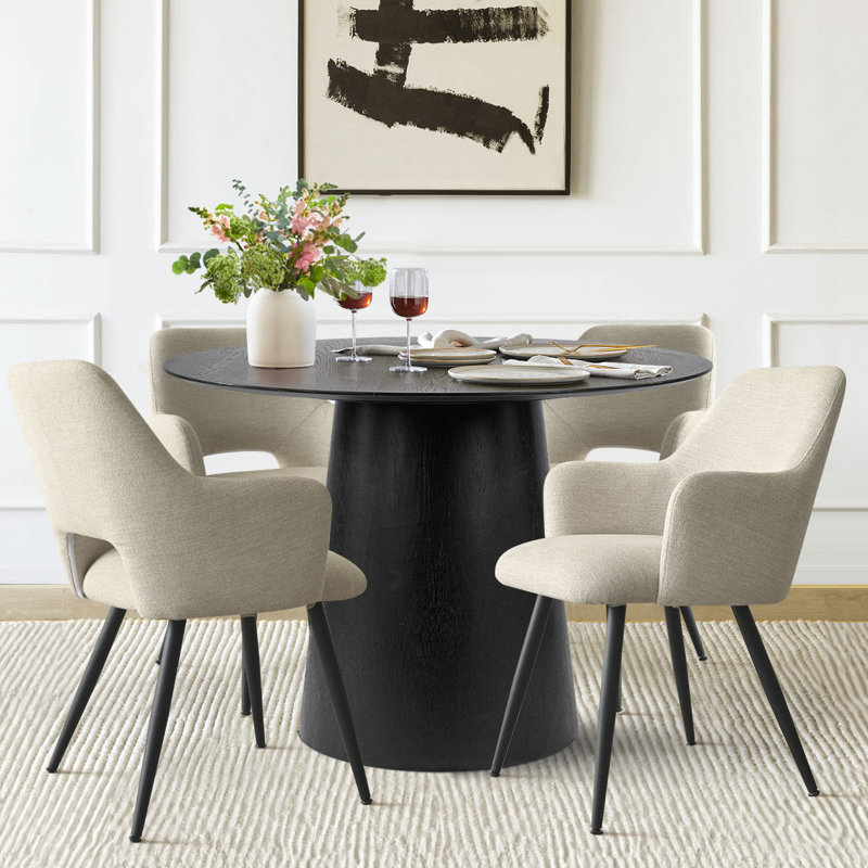 Ommy Upholstered Dining Arm Chairs, Beige